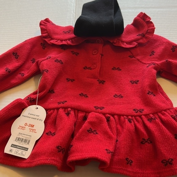 NWT-wonder nation-0/3-red/black-2 piece dress with footed tights. Soft red dress - Picture 5 of 10